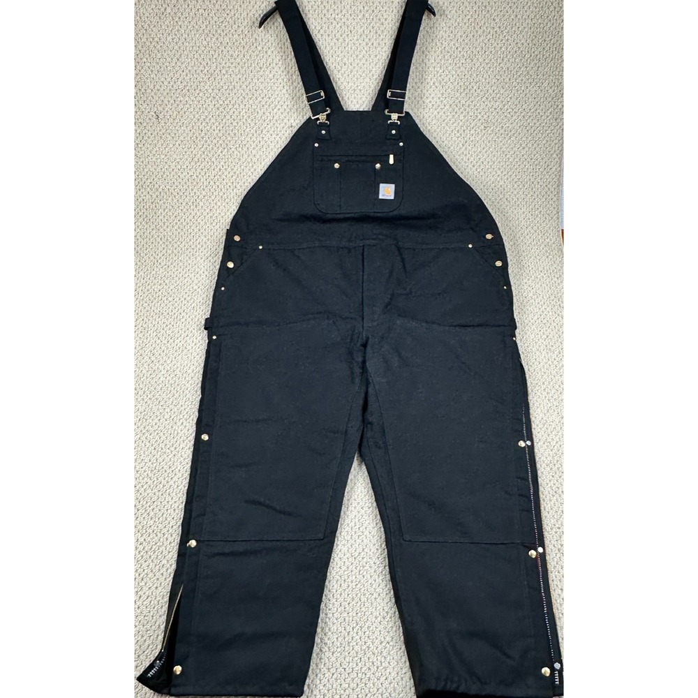 Vtg USA Carhartt Bibs 56x30 Black Duck Insulated Quilt Lined DBL Knee Overalls
